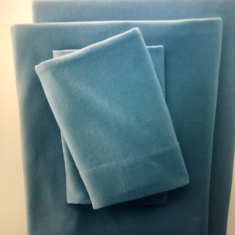 Land'S End King size sheet set  5oz Velvet flannel in Tide Blue Color  New